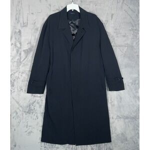 Brooks Brothers Trench Coat Mens 44L Long Overcoat Blue Wool Cotton Brooksstorm